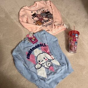 Cinnamoroll Blue Sweater and Sanrio Pink Graphic Sweatshirt +tumbler